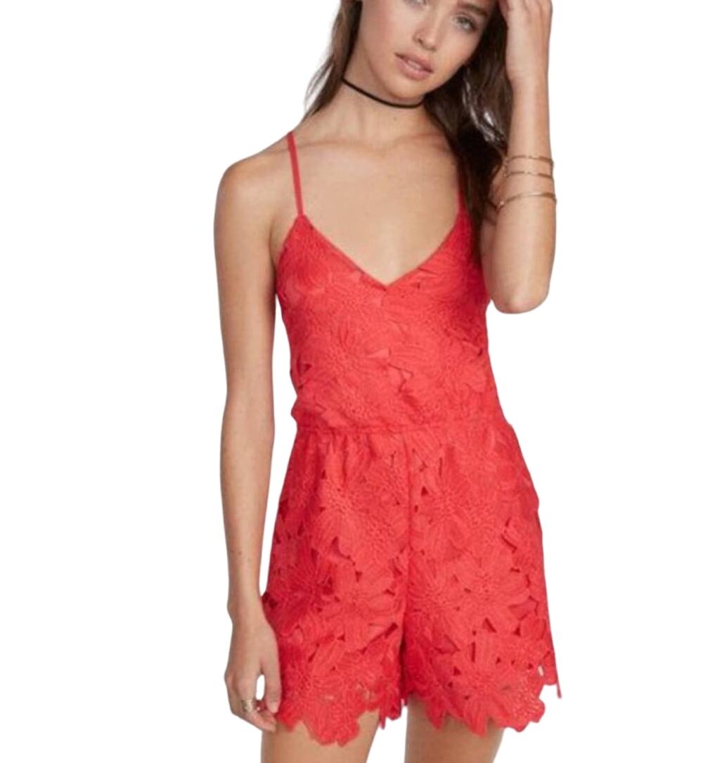 Express Surplice V Neck Red Lace Crochet Romper Size 2